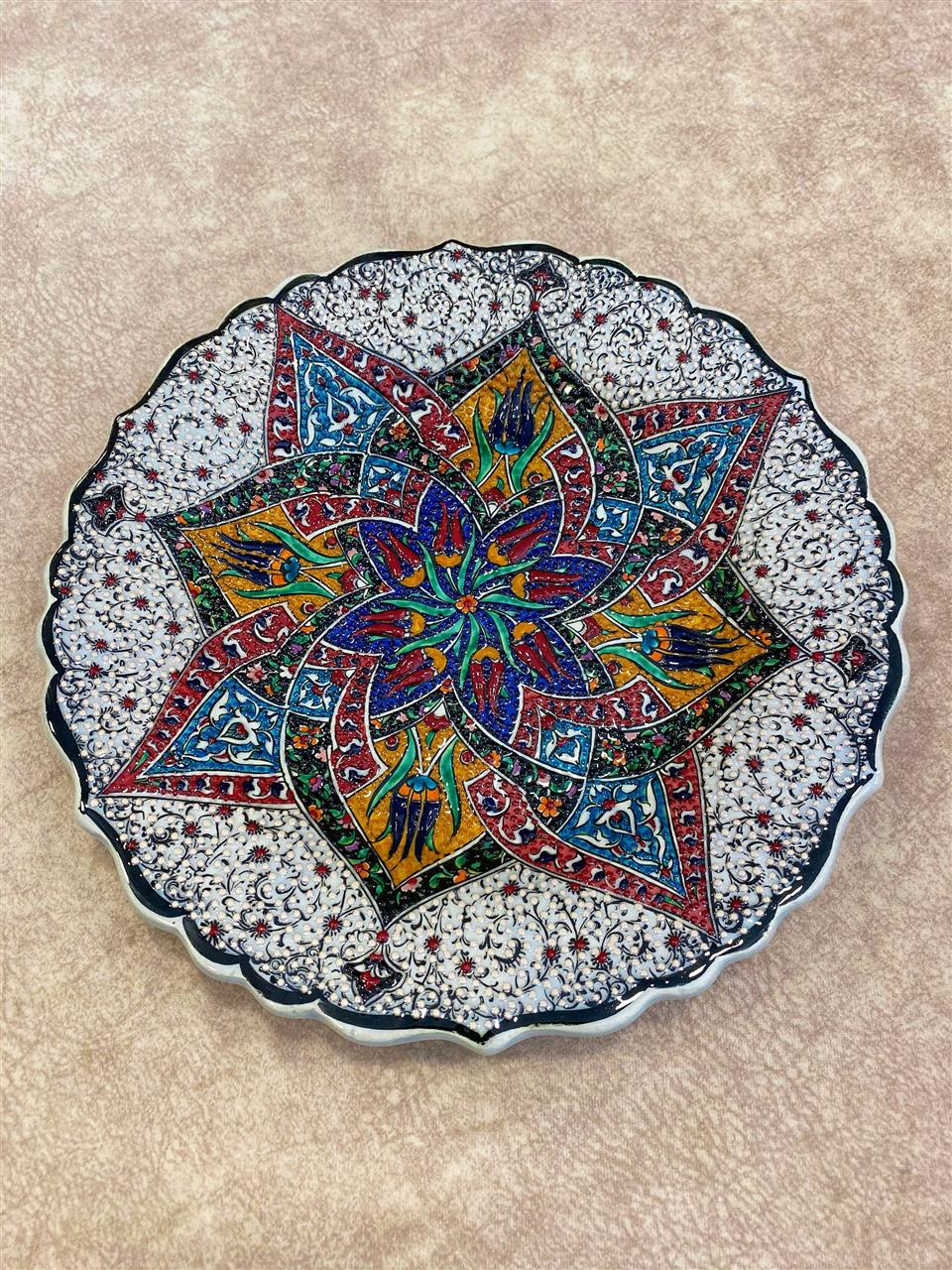 Ceramic Wall Decor Wall Art Hanging Plate Colourful Pottery Red Decorative Wall Craft Turkish Ceramic Peacock Wall Plate for Home Decor