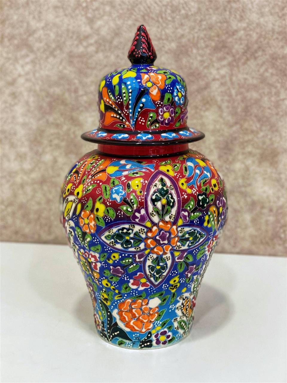 Turkish Vase Handmade Pottery Vase Table Top Vase 10'' Decorative Turkish Ceramic Vase Flower Vase Handmade Ceramic Colorful Vase