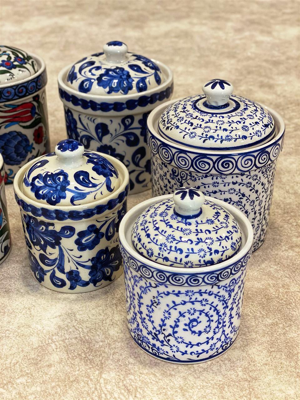 Coffee Jar Sugar Container Set Tea Container 2x Turkish Ceramic Spice Jars With Lid