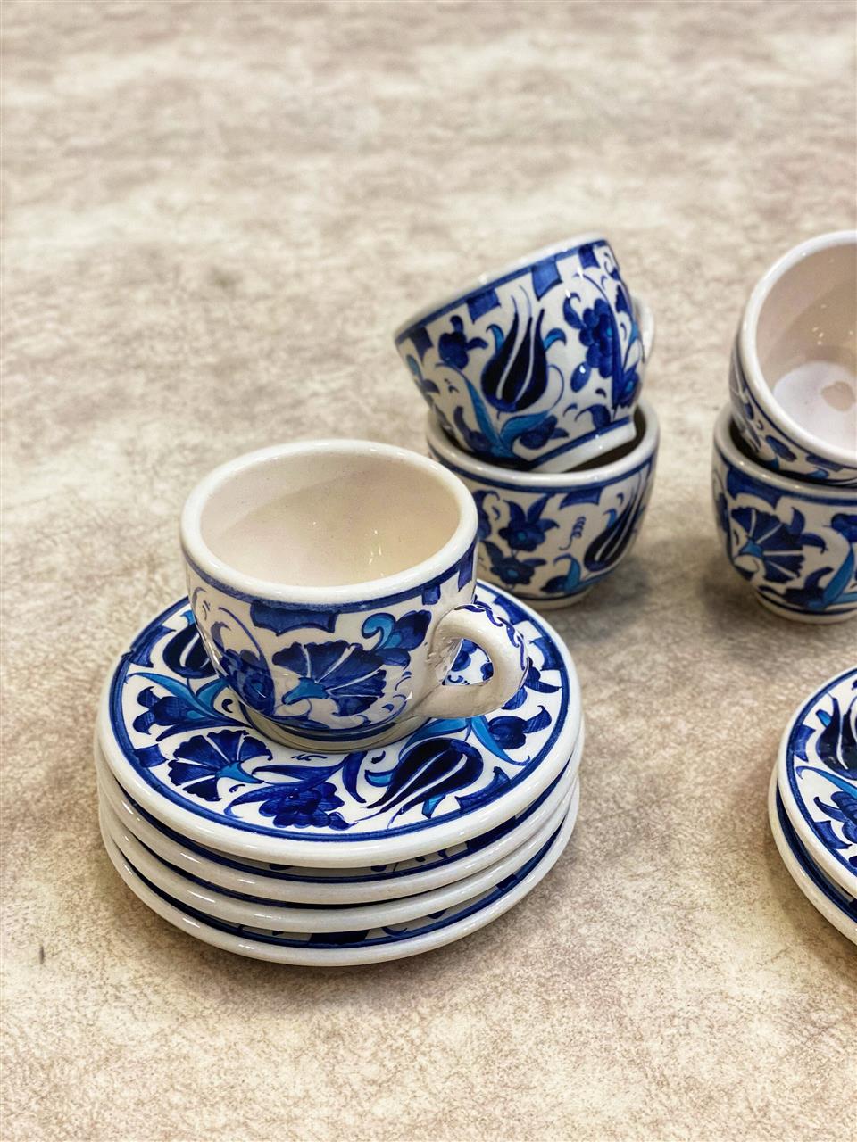 6x Hand Painted Traditional Ceramic Espresso Cups And Saucers Set, Turkish  Coffee Cup Set, Macchiato Cup, Pottery Espresso Cup Set